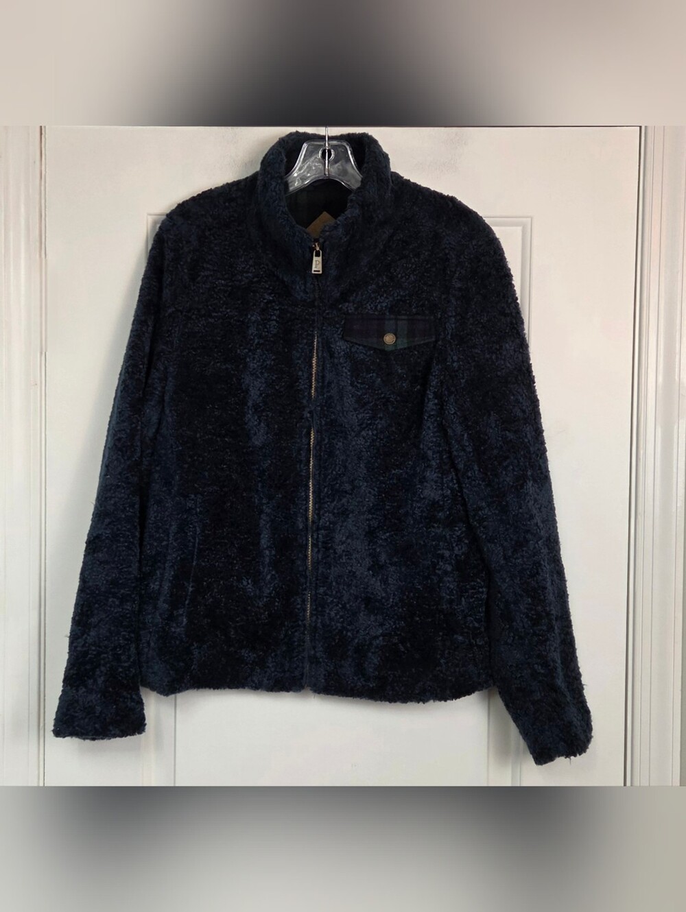 Pendleton Womens Fuzzy Full Zip Jacket w/ Plaid Accents Comfy - Size M - GUC